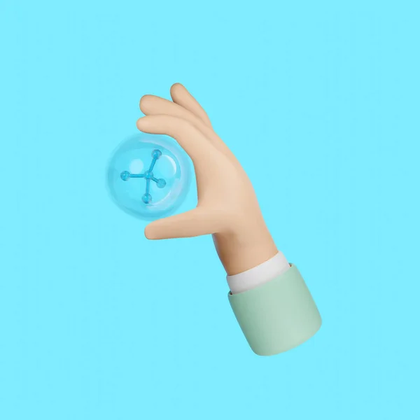 Hands Holding Water Molecule Atom Science Isolated Blue Background Abstract — 스톡 사진