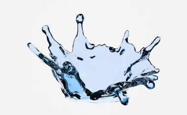 3D su, şeffaf, berrak mavi suyu izole bir zemine serpiştirir. 3d resimleme