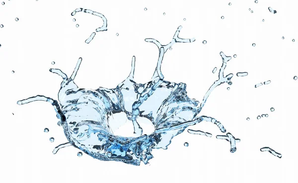 Прозора Блакитна Вода Розкидані Навколо Водяні Бризки Прозорі Ізольовані Білому — стокове фото