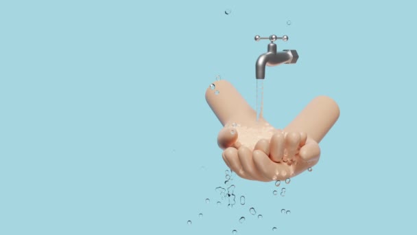Washing Two Hands Water Tap Isolated Blue Background Hands Holding — 图库视频影像