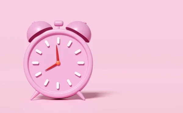 3d cartoon character alarm clock wake up time morning with space isolated on pink background. concept, 3d render illustration,  clipping path