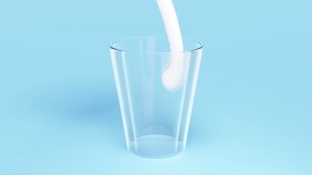 Animation Pour Milk Yogurt Clear Glass Isolated Blue Background Render — Vídeos de Stock