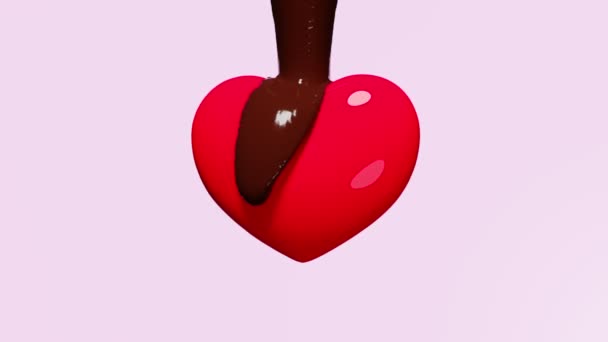 Hot Chocolate Splash Red Heart Rotate Valentine Day Isolated Pink — Stock videók