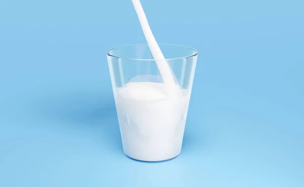 Pour Milk Yogurt Clear Glass Isolated Blue Background Render Illustration — Zdjęcie stockowe