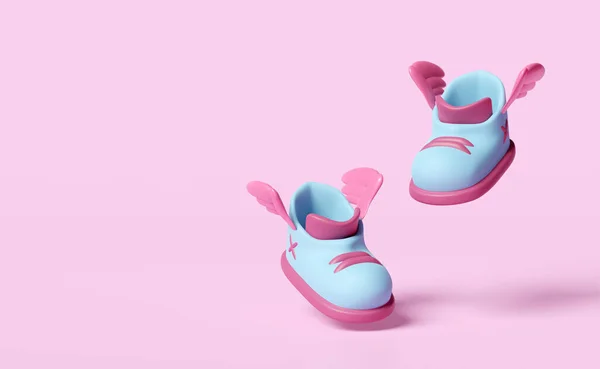 Blue Sneakers Wing Isolated Pink Background Cute Shoes Concept Render — Φωτογραφία Αρχείου