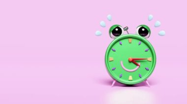cartoon character green alarm clock wake-up time morning with space isolated on blue background. concept 3d animation, alpha