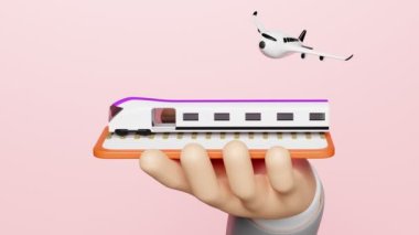 Dünya çapında nakliye, scooter, kamyon teslimatı, uçak, gökyüzü tren taşımacılığı pembeye izole edilmiş akıllı telefon. servis taşımacılığı, hava kargo taşımacılığı, kara taşımacılığı, 3D animasyon, alfa