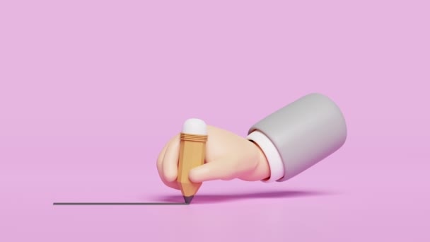 Geschäftsmann Hand Hält Bleistift Isoliert Auf Rosa Hintergrund Zeichnen Sie — Stockvideo