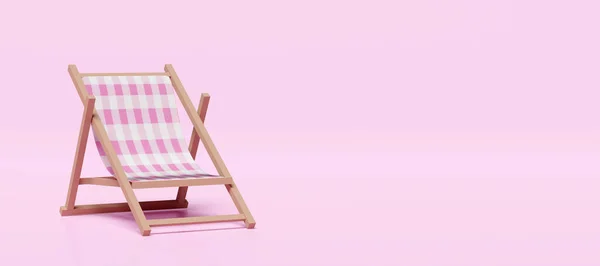 Стул Пляжа Копировальным Пространством Изолированы Розовом Фоне Трехмерная Иллюстрация Рендеринга — стоковое фото