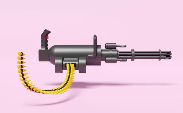 Sistema Minigun Arma Rotante Mitragliatrice Automatica Isolata Sfondo Rosa Illustrazione — Foto Stock