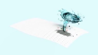 Show washing with a whirlpool, vortex, water rotating on the fabric fiber surface, 3d advertising illustration clean with washing powder, liquid detergent, isolated on blue, 3d animation, alpha