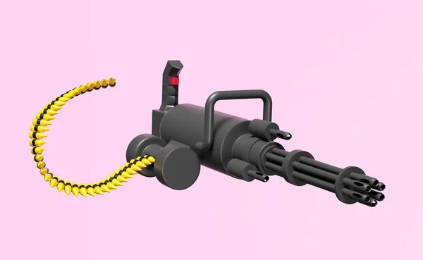 Sistema Minigun Arma Rotante Mitragliatrice Automatica Isolata Sfondo Rosa Illustrazione — Foto Stock