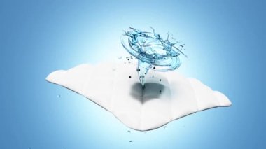Çamaşır yıkamayı bir girdap, girdap, kumaş lifinde dönen su, çamaşır tozu, sıvı deterjan ile temizlenmiş 3D reklam videosu, mavi, 3D animasyon, alfa