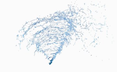 3d water splash transparent, clear blue water scattered around isolated on white background. 3d render illustration