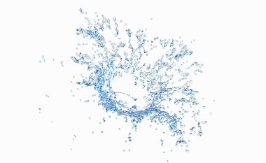 3d clear blue water scattered around, water splash transparent, isolated on white background. 3d render illustration
