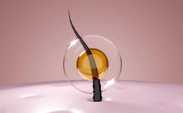 3D saç, şampuan, serum, tedavi, saç bakımı, baloncuk ve DNA özgeçmişi. 3d resimleme