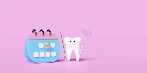Календар Моделлю Зубних Молярних Зубів Позначена Дата Дзеркало Стоматолога Серповидний — стокове фото