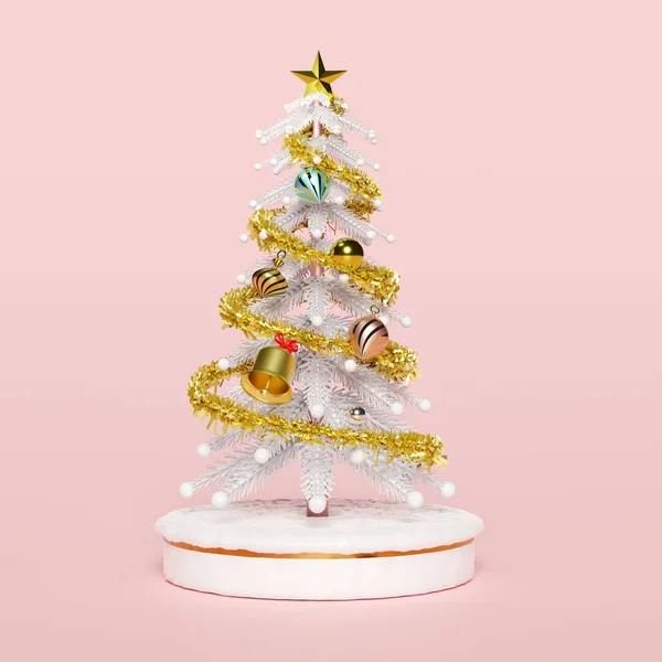 Christmas Tree Snow Ornaments Isolated Pink Background Concept Christmas Festive — Stock Photo, Image