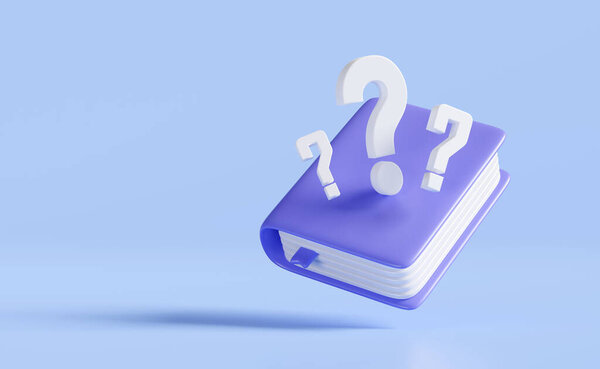 3d книга с белым знаком вопроса значок символа изолированы на синем фоне. Часто задаваемые вопросы, минимальная концепция, трехмерная иллюстрация рендеринга, путь обрезки