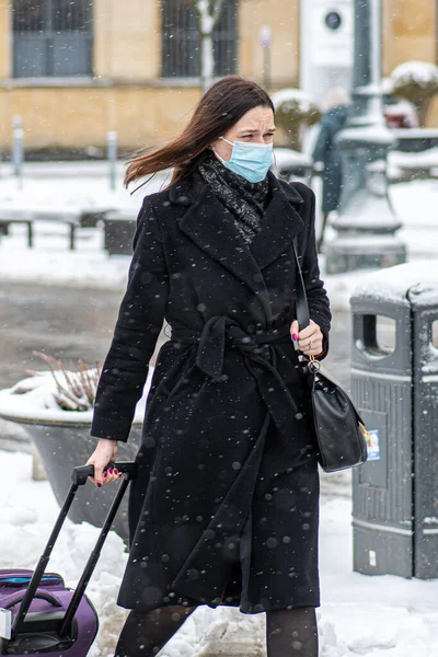 Vilnius Lithuania January 2022 Elegant Beautiful Girl Wearing Black Jacket — Stock Photo, Image