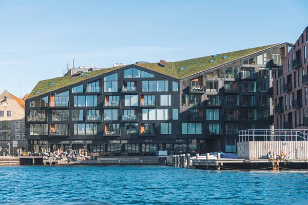 Copenhagen Denmark May 2022 Modern Apartments Buildings Grass Roof Island — стоковое фото