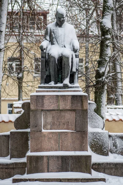 Vilnius Litvánia 2022 Február Jozef Montwill Bronz Szobra Vilnius Óvárosában — Stock Fotó