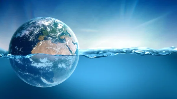 Planet Earth Submerged Floating Water Concept Illustration Global Warming Rising — Stok fotoğraf