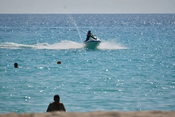 Karibiska Havet Sett Utifrån Cancún Med Klara Turkosa Vatten Skotrar — Stockfoto