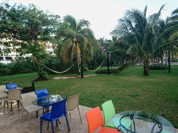 Cancún Zona Hotelera Playas Mar Piscinas Palmeras Vegetación Tropical Balneario — Foto de Stock