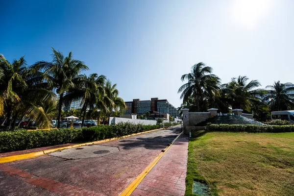 Cancún Hotel Area Strandok Tenger Uszodák Pálmafák Trópusi Növényzet Egy Stock Kép