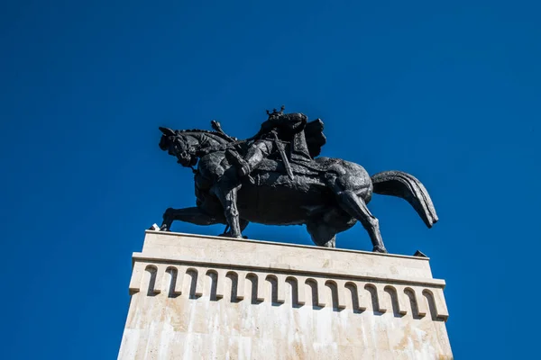 Die Reiterstatue Von Stefan Dem Großen Suceava Ist Ein Bronzedenkmal — Stockfoto