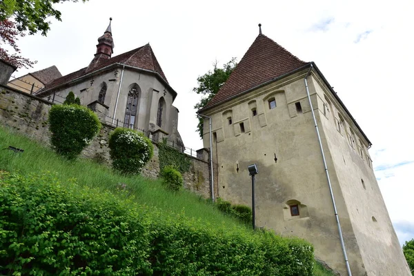 Une Tour Forteresse Sighisoara Entourée Mur Construite Pour Protéger Ville — Photo