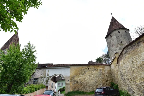 Une Tour Forteresse Sighisoara Entourée Mur Construite Pour Protéger Ville — Photo