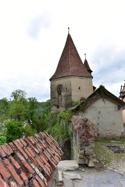 Une Tour Forteresse Sighisoara Entourée Mur Construite Pour Protéger Ville — Photo