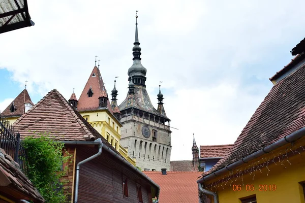 Klocktornet Sighisoara Huvudporten Till Fästningen Och Den Största Försvarstornen Som — Stockfoto