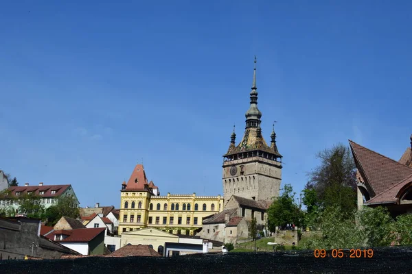 Segesváron Található Óratorony Erőd Főkapuja Legnagyobb Védőtorony Amely 1575 Városháza — Stock Fotó