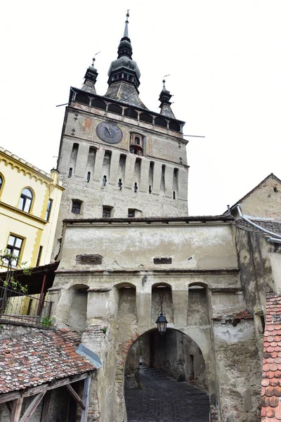 Hodinová Věž Sighisoara Hlavní Bránou Pevnosti Největší Obranných Věží Které — Stock fotografie