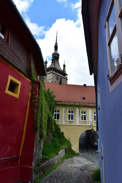 Hodinová Věž Sighisoara Hlavní Bránou Pevnosti Největší Obranných Věží Které — Stock fotografie