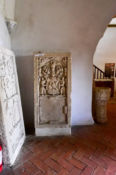 Catholic Church Sighisoara Organ Arches Roman Rosettes Bell Tower Statues — Stock Photo, Image