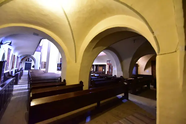 Der Katholischen Kirche Von Sighisoara Mit Orgel Bögen Römischen Rosetten — Stockfoto