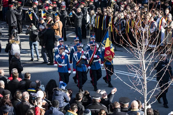 Rumunský Národní Den Přehlídka Targu Jiu Vojáky Rumunské Četnictva Vybaven — Stock fotografie