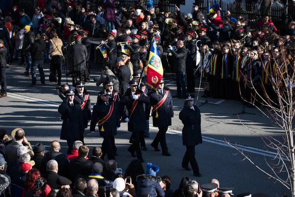 Dia Nacional Romênia Desfile Targu Jiu Com Soldados Gendarmaria Romena — Fotografia de Stock