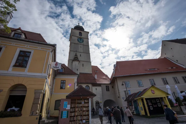 Radniční Věž Sibiu Věž Pod Níž Nachází Lávka Mezi Piaa — Stock fotografie