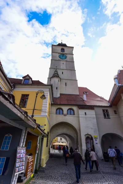 Torre Comunale Sibiu Una Torre Sotto Quale Trova Una Passerella — Foto Stock