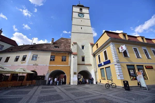 Torre Conselho Sibiu Uma Torre Sob Qual Corredor Entre Piaa — Fotografia de Stock