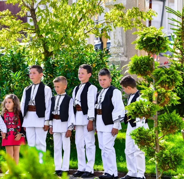 Niñas Niños Pradera Sibiu Vestidos Con Trajes Pastorales Hombres Usan — Foto de Stock