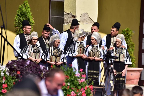Sibiu Çayırı 'ndaki erkekler ve kızlar pastoral kostümler içinde yuvarlak kumaş şapkalar, etekli bir gömlek, pantolon, geniş bir deri kemer, göğüs ve kızlar beyaz bir fular, yakalı bir gömlek ve üç renkli bir kemer giyerler.