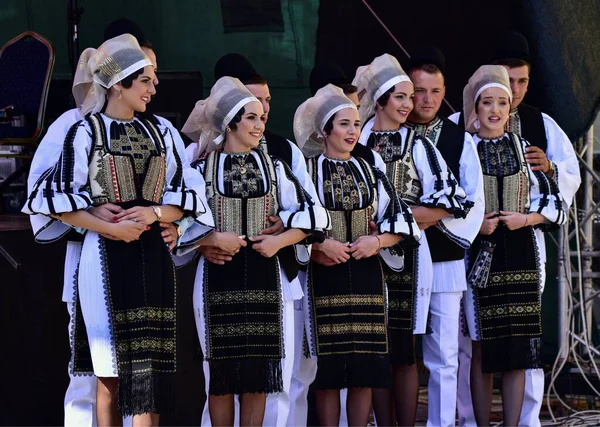 Flickor Och Pojkar Från Sibiu Ängen Klädd Pastorala Kostymer Män — Stockfoto