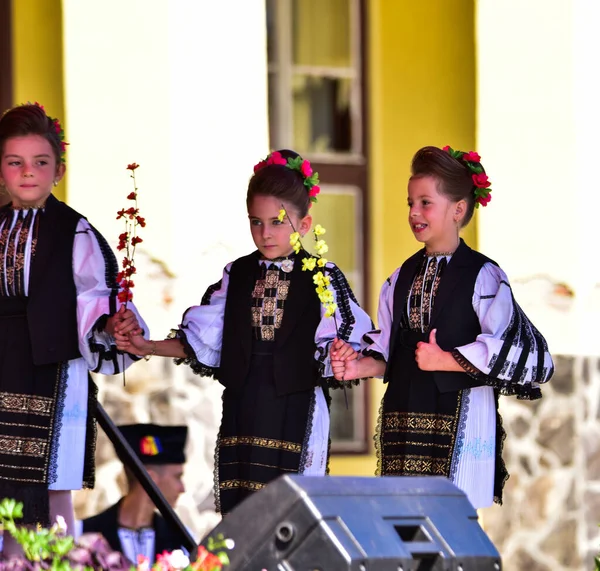 Ragazze Poiana Sibiului Romania Vestite Costume Pastore Nazionale Lino Cucito — Foto Stock