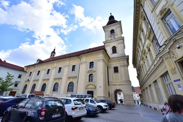 Grande Praça Sibiu Localizada Centro Cidade Sendo Local Onde Feiras — Fotografia de Stock